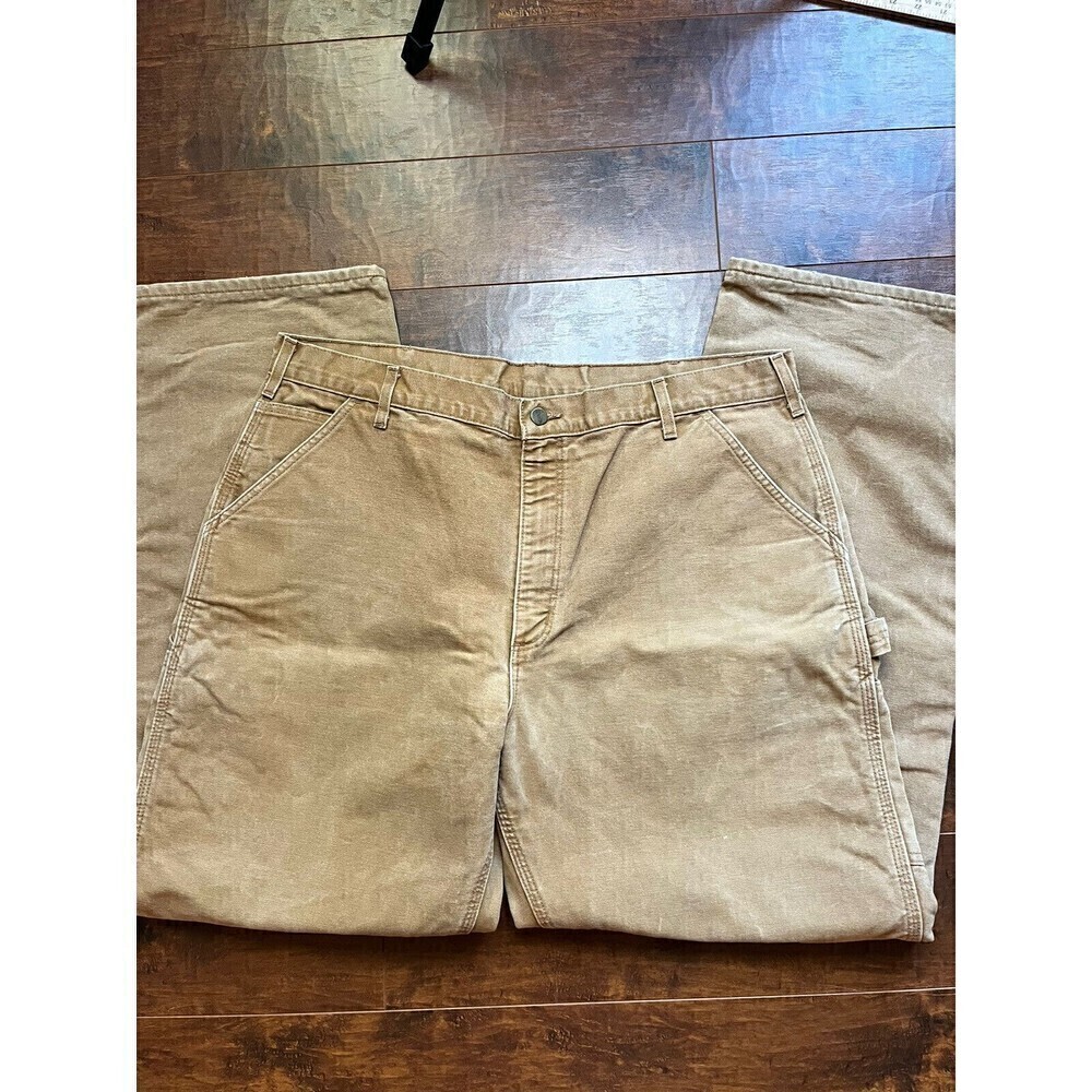 Carhartt Made In USA Tan Brown Flannel Lined Work Pant Size 40x32